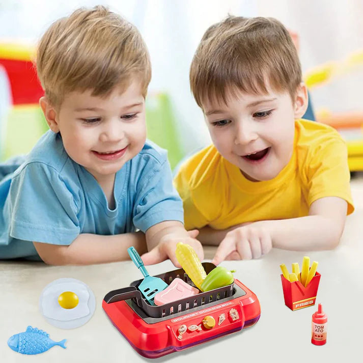 Kids Cooking Simulator Toy 🍳 – 20 PCS Color-Changing Frying Kit 🌈 with Sound 🔊, Light 💡 & Bubble Grill 🔥
