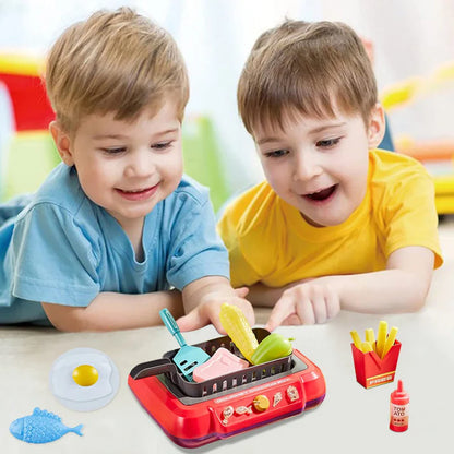 Kids Cooking Simulator Toy 🍳 – 20 PCS Color-Changing Frying Kit 🌈 with Sound 🔊, Light 💡 & Bubble Grill 🔥