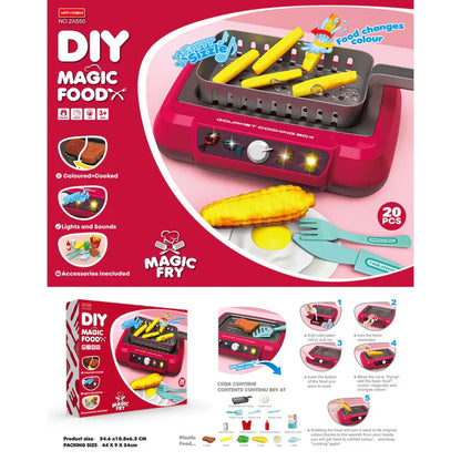 Kids Cooking Simulator Toy 🍳 – 20 PCS Color-Changing Frying Kit 🌈 with Sound 🔊, Light 💡 & Bubble Grill 🔥