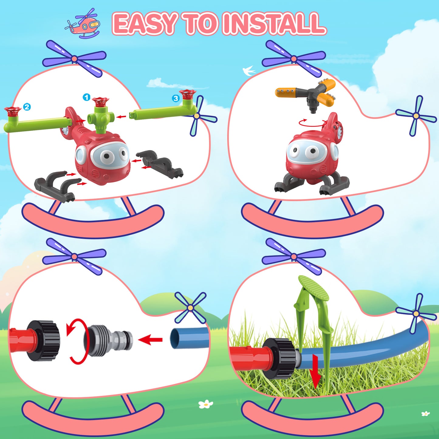 💦 4-in-1 Water Sprinkler T-Ball Set for Kids | Backyard Baseball & Helicopter Toy | Outdoor Summer Garden Hose Water Game 🎉⚾