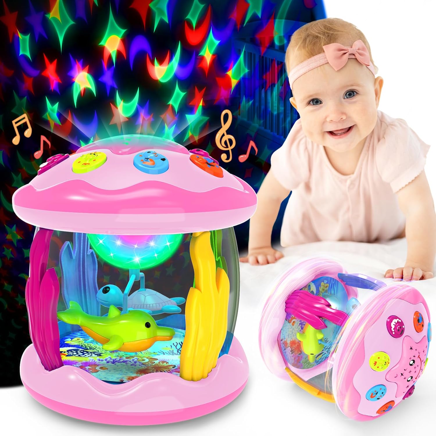 🌊✨ Musical Light Rotating Ocean Projector Toy 🎵 | Stimulates Visual, Auditory & Crawling Skills for Babies 🍼