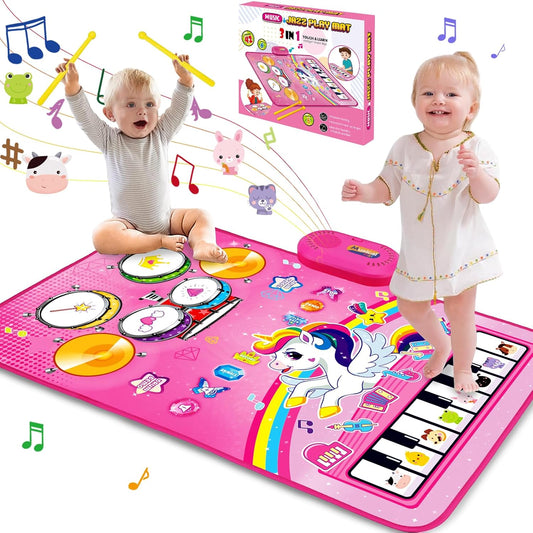 🦄 3-in-1-Einhorn-Musikspielmatte – Klavier-, Trommel- und Tiergeräuschspielzeug für Kleinkinder