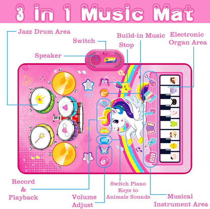 🦄 3-in-1 Unicorn Musical Play Mat – Piano, Drum & Animal Sounds Toy for Toddlers