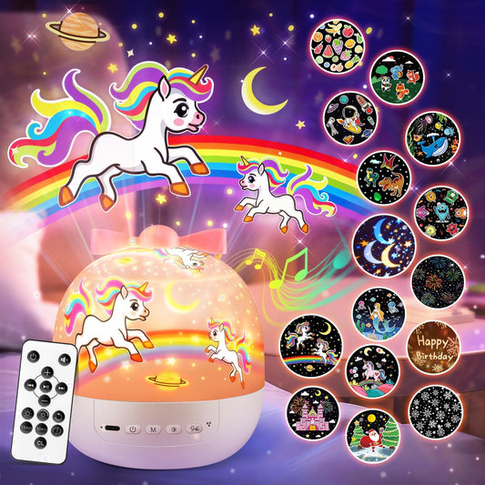 Unicorn Kids Night Light Projector 🌙 | 15 Sounds, 15 Films, 7 Colors & Remote | Baby Night Light, Sensory Lights