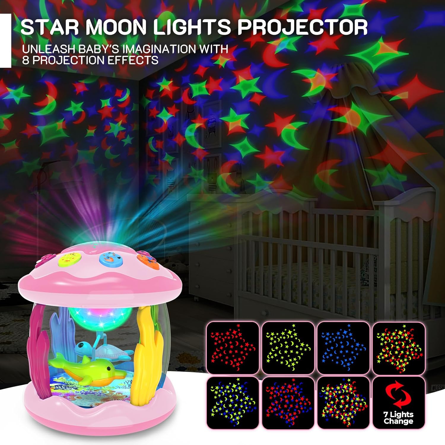 🌊✨ Musical Light Rotating Ocean Projector Toy 🎵 | Stimulates Visual, Auditory & Crawling Skills for Babies 🍼