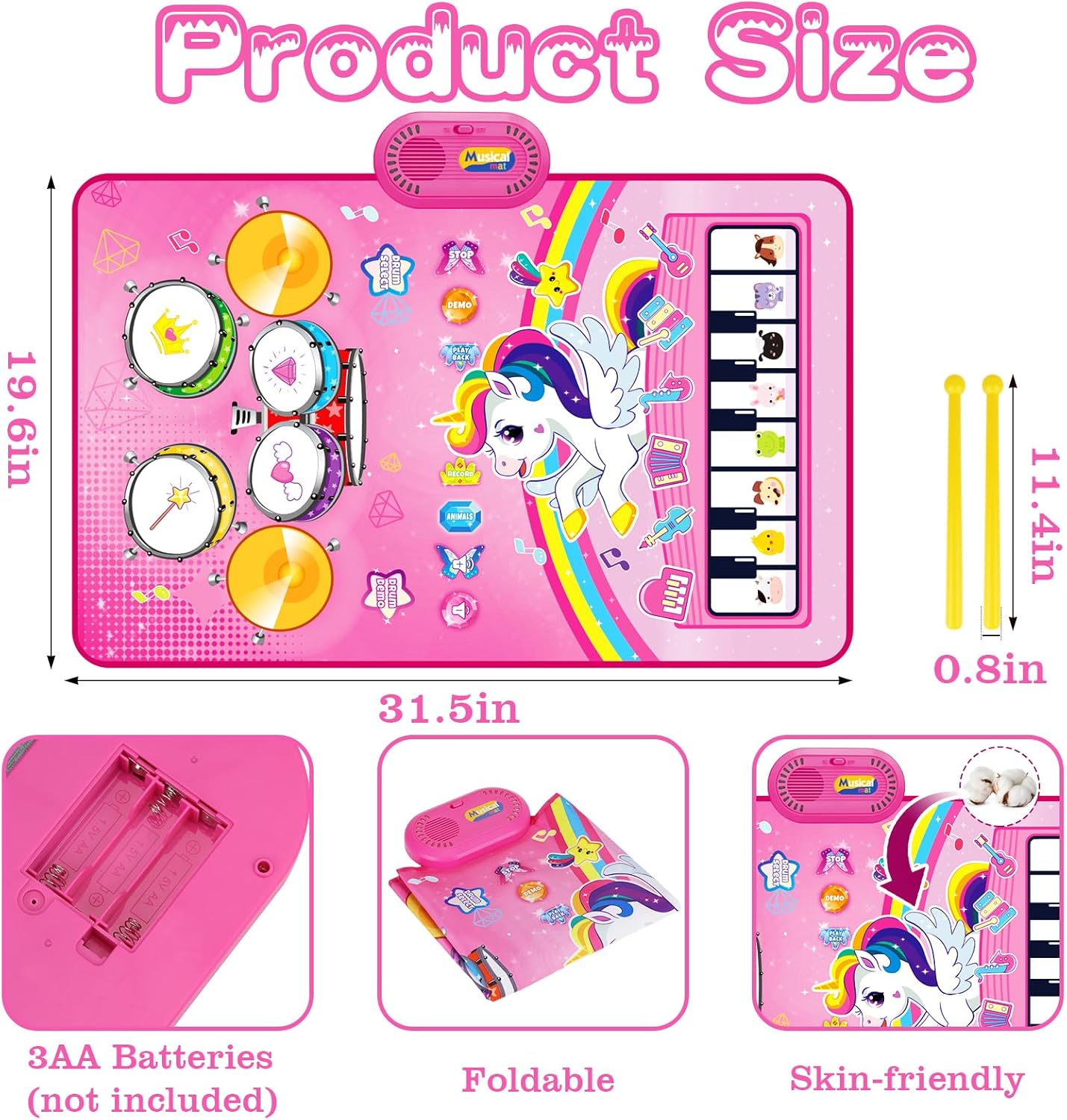 🦄 3-in-1 Unicorn Musical Play Mat – Piano, Drum & Animal Sounds Toy for Toddlers