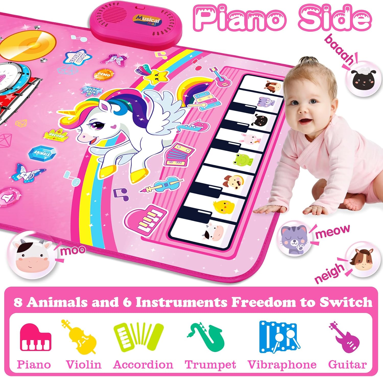 🦄 3-in-1 Unicorn Musical Play Mat – Piano, Drum & Animal Sounds Toy for Toddlers