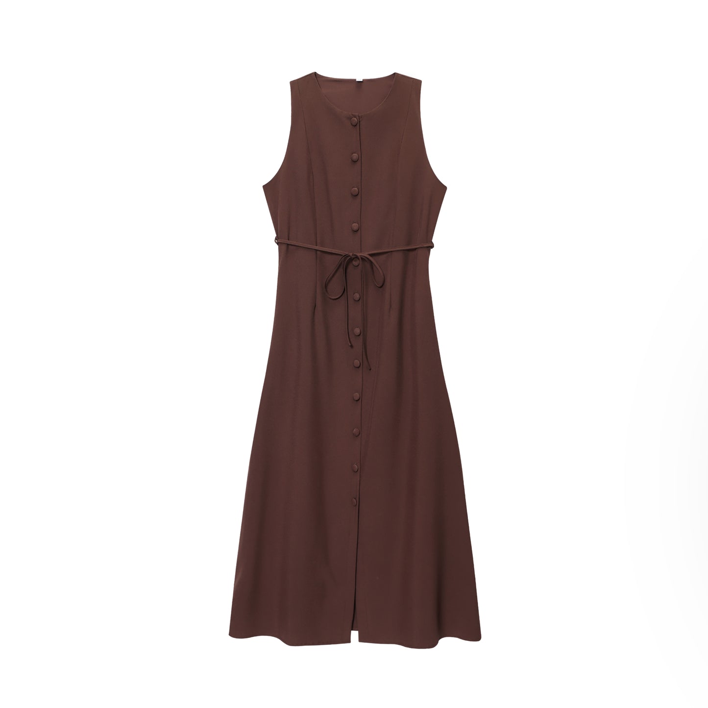 Button-Down Linen Midi Dress with Self-Tie Belt