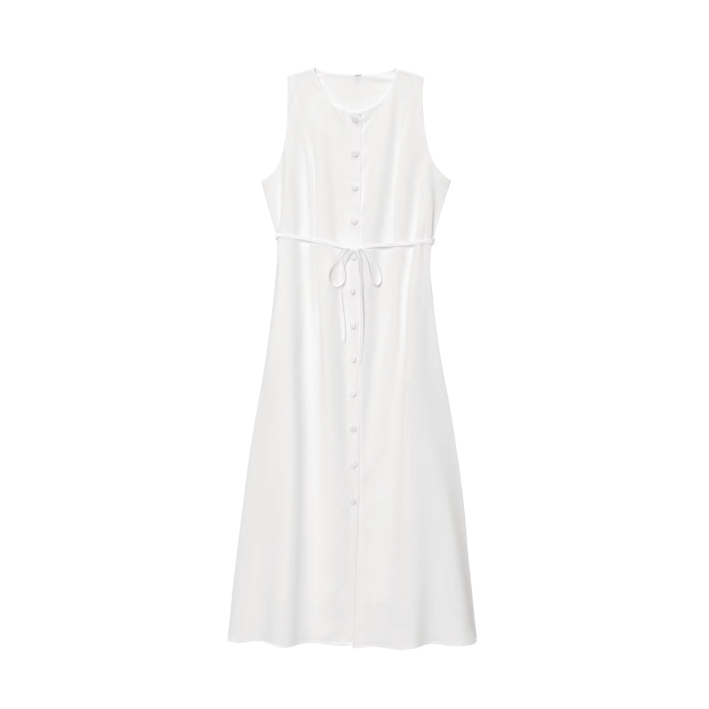 Button-Down Linen Midi Dress with Self-Tie Belt