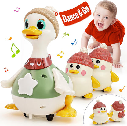 "Musical Walking Duck Family Toy 🦆 | Light-Up Crawling & Tummy Time Baby Ducks Set (3 Pack)"