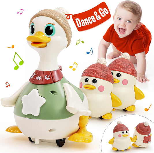 "Musical Walking Duck Family Toy 🦆 | Light-Up Crawling & Tummy Time Baby Ducks Set (3 Pack)"