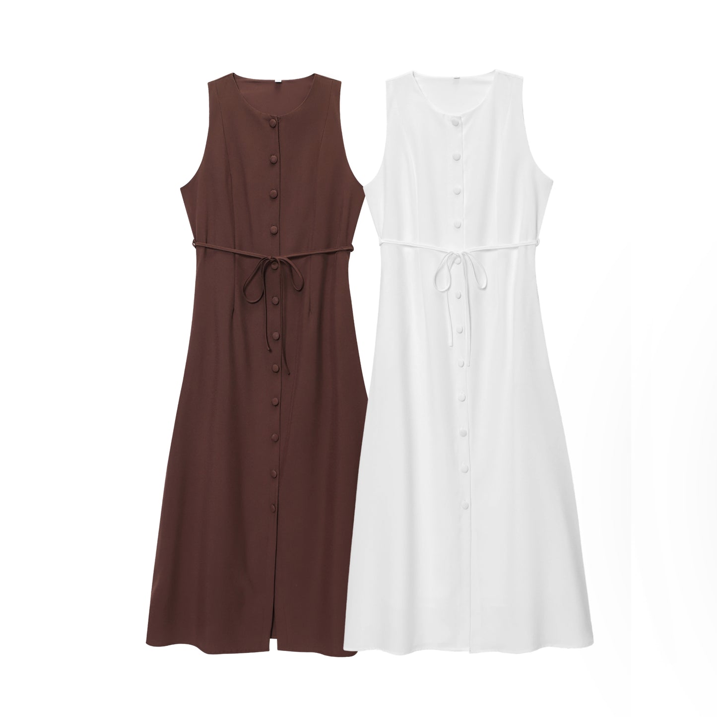 Button-Down Linen Midi Dress with Self-Tie Belt