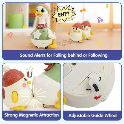 "Musical Walking Duck Family Toy 🦆 | Light-Up Crawling & Tummy Time Baby Ducks Set (3 Pack)"